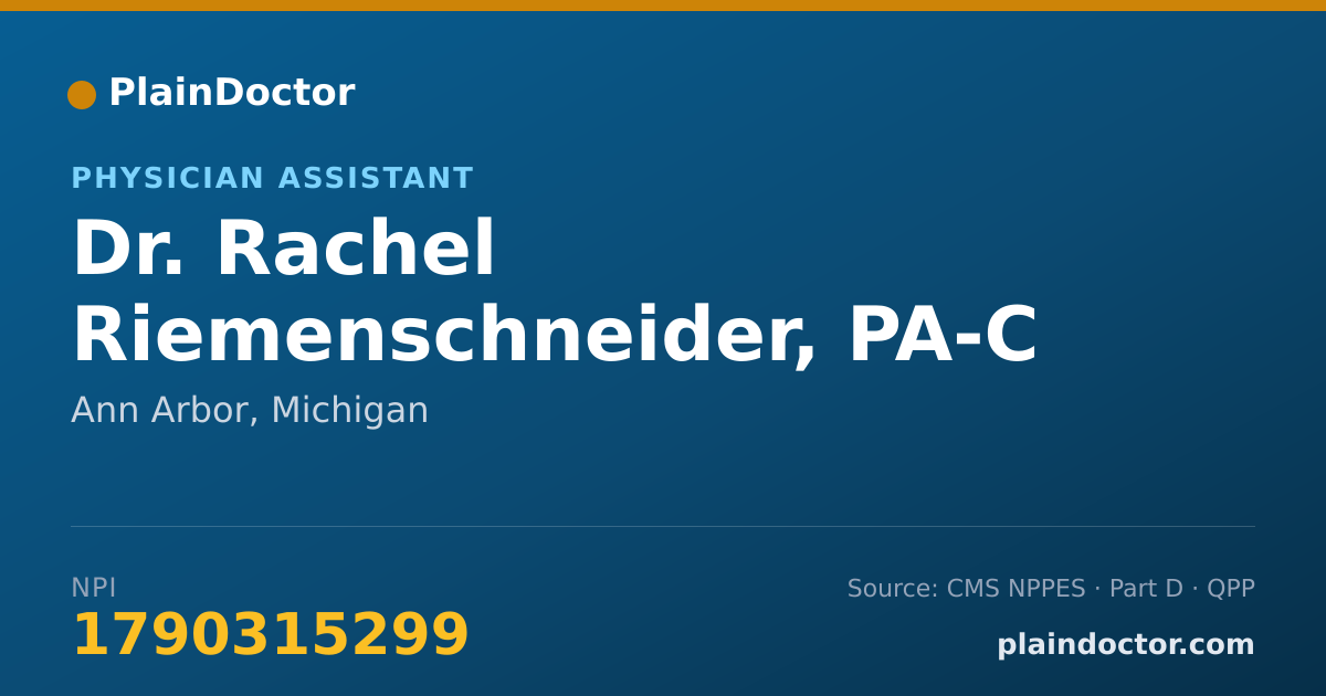 Shareable card for Rachel Riemenschneider, PA-C - Physician Assistant, Ann Arbor, MI
