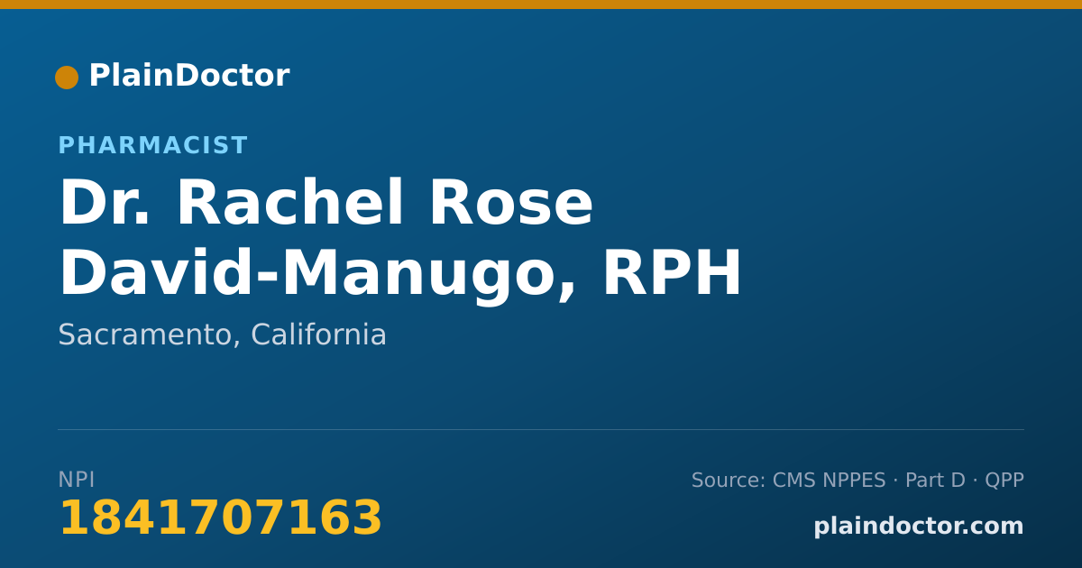 Shareable card for Rachel Rose David-Manugo, RPH - Pharmacist, Sacramento, CA