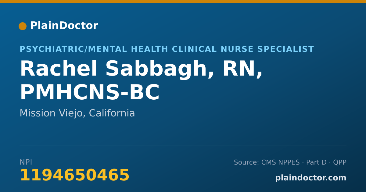 Shareable card for Rachel Sabbagh, RN, PMHCNS-BC - Psychiatric/Mental Health Clinical Nurse Specialist, Mission Viejo, CA
