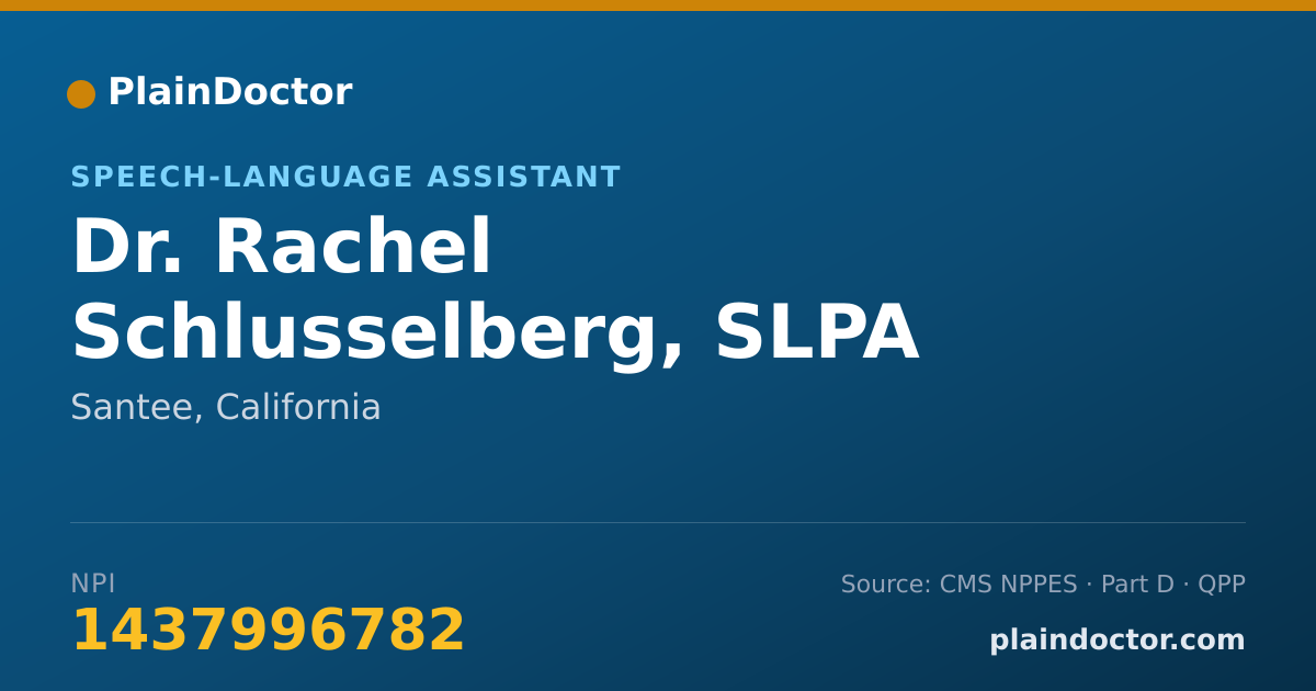 Shareable card for Rachel Schlusselberg, SLPA - Speech-Language Assistant, Santee, CA