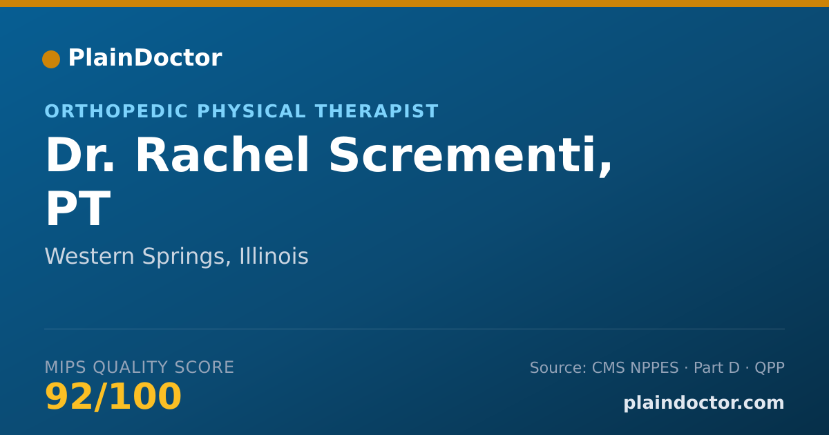 Shareable card for Rachel Scrementi, PT - Orthopedic Physical Therapist, Western Springs, IL