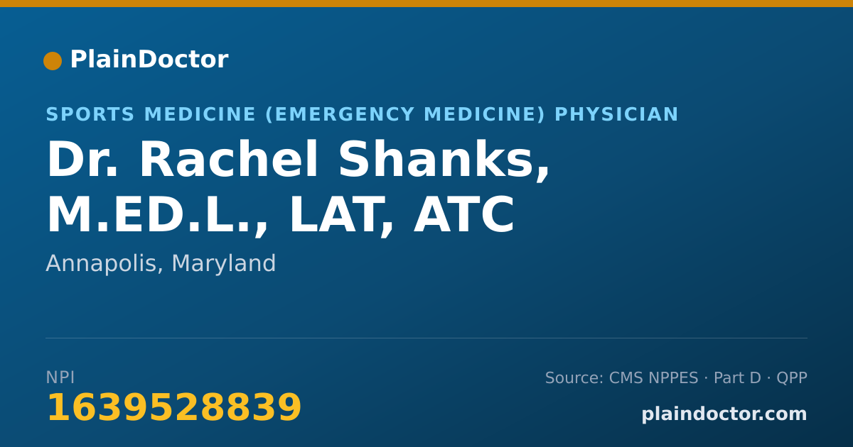 Shareable card for Rachel Shanks, M.ED.L., LAT, ATC - Sports Medicine (Emergency Medicine) Physician, Annapolis, MD