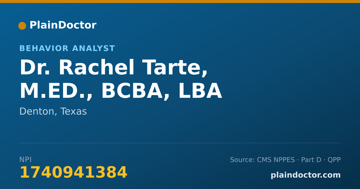 Shareable card for Rachel Tarte, M.ED., BCBA, LBA - Behavior Analyst, Denton, TX