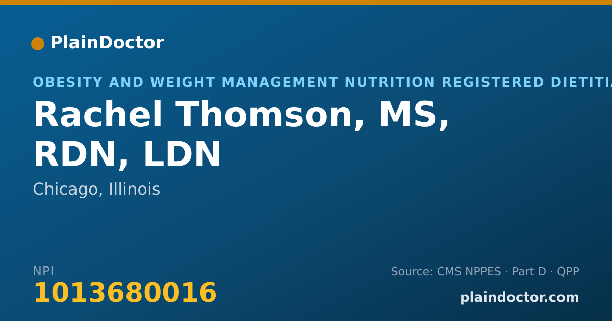 Shareable card for Rachel Thomson, MS, RDN, LDN - Obesity and Weight Management Nutrition Registered Dietitian, Chicago, IL