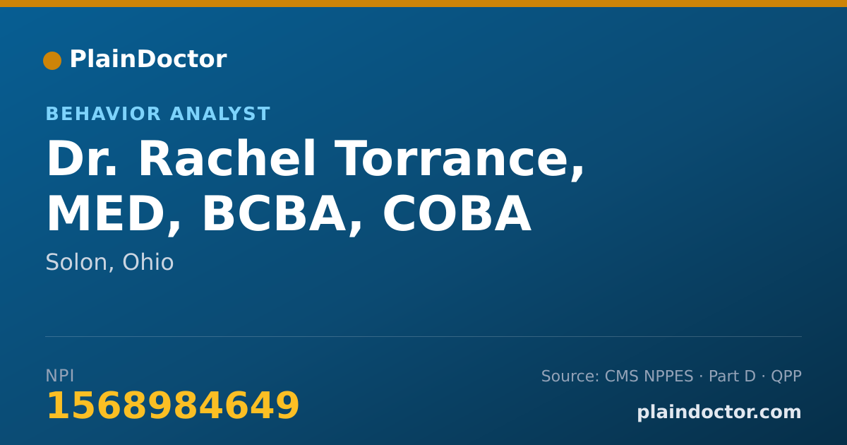 Shareable card for Rachel Torrance, MED, BCBA, COBA - Behavior Analyst, Solon, OH