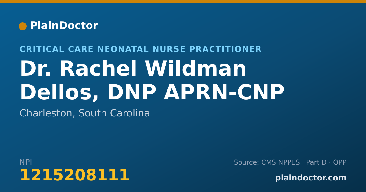 Shareable card for Rachel Wildman Dellos, DNP APRN-CNP NNP-BC - Critical Care Neonatal Nurse Practitioner, Charleston, SC