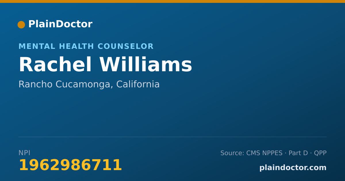 Shareable card for Rachel Williams - Mental Health Counselor, Rancho Cucamonga, CA