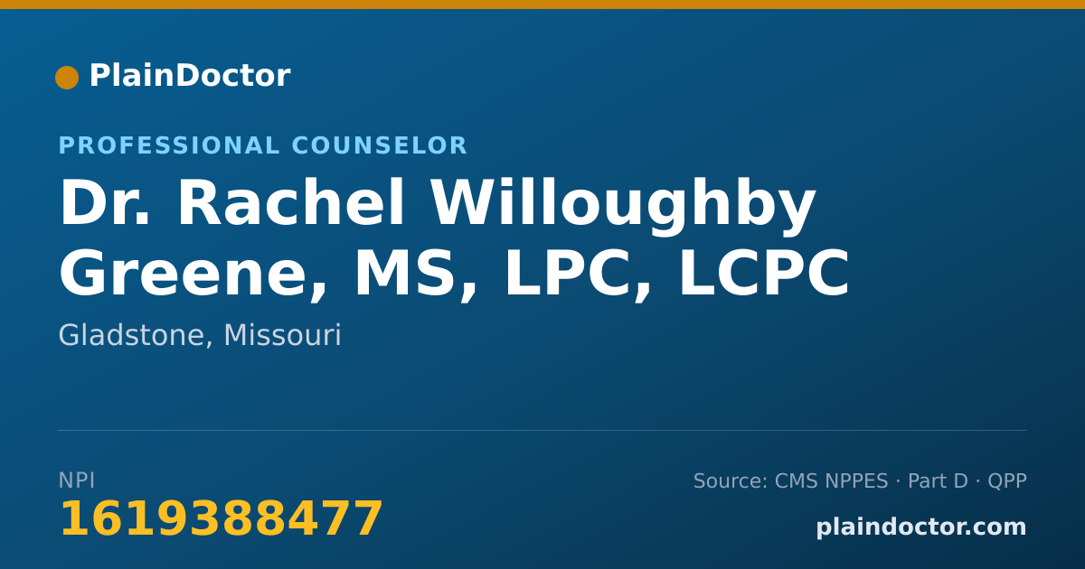 Shareable card for Rachel Willoughby Greene, MS, LPC, LCPC - Professional Counselor, Gladstone, MO