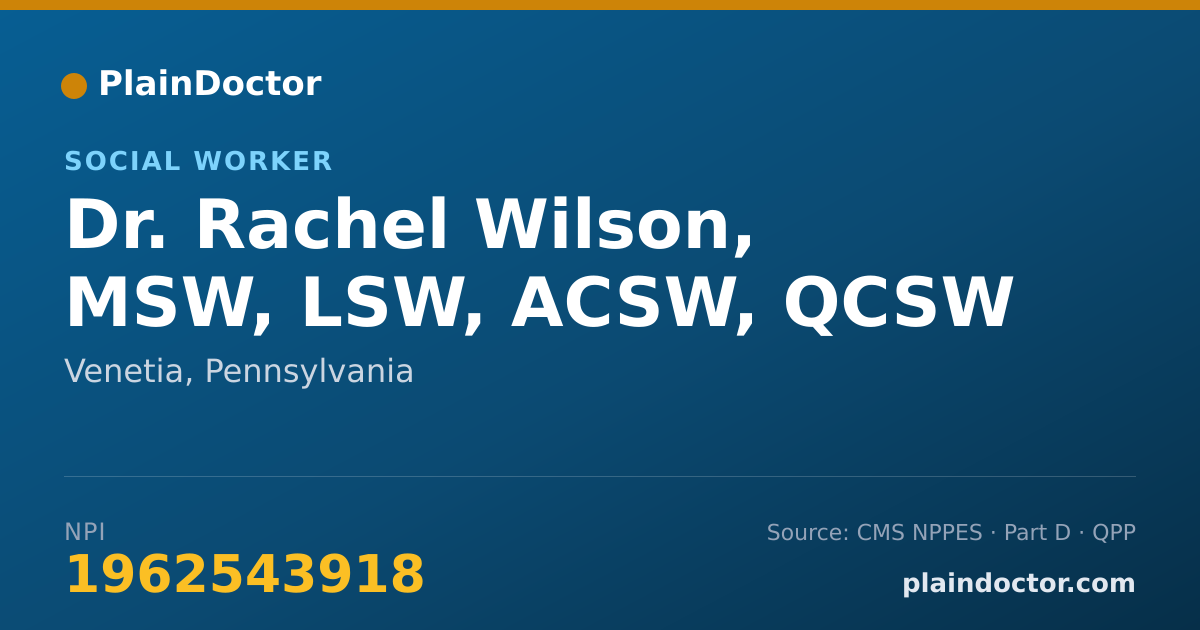 Shareable card for Rachel Wilson, MSW, LSW, ACSW, QCSW - Social Worker, Venetia, PA