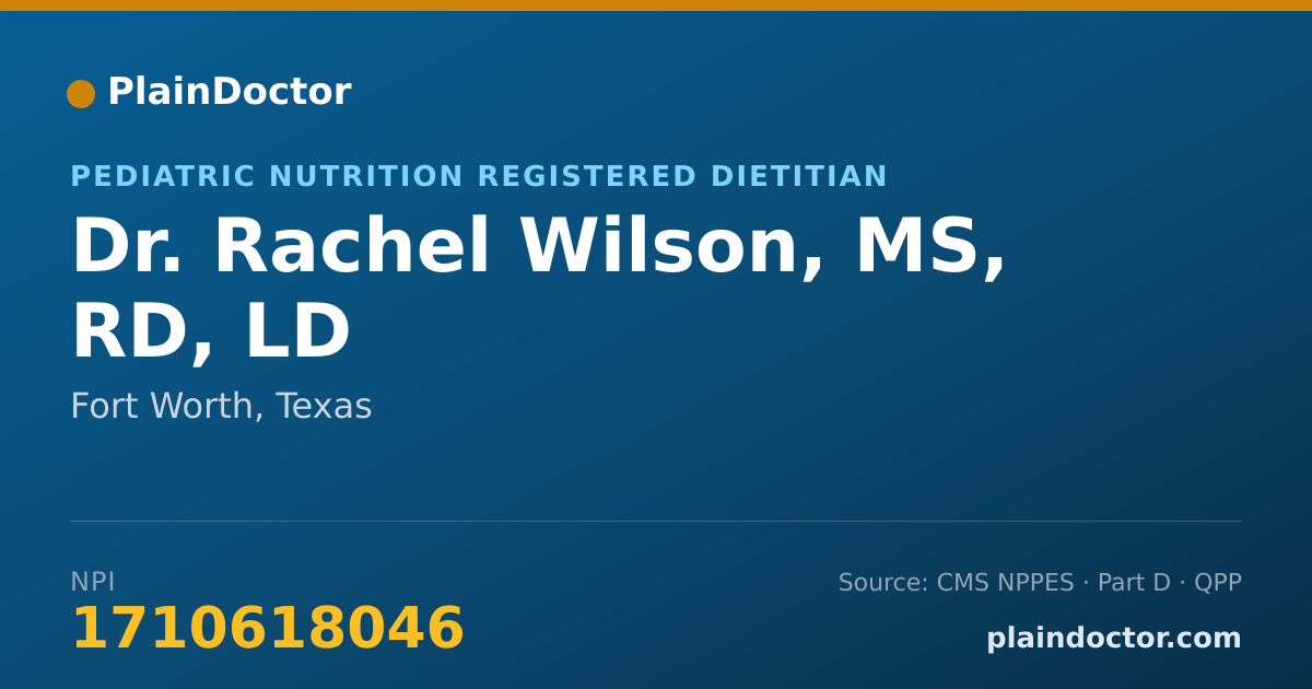 Shareable card for Rachel Wilson, MS, RD, LD - Pediatric Nutrition Registered Dietitian, Fort Worth, TX