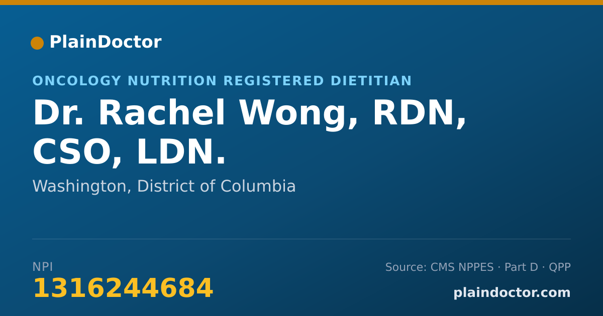 Shareable card for Rachel Wong, RDN, CSO, LDN. - Oncology Nutrition Registered Dietitian, Washington, DC