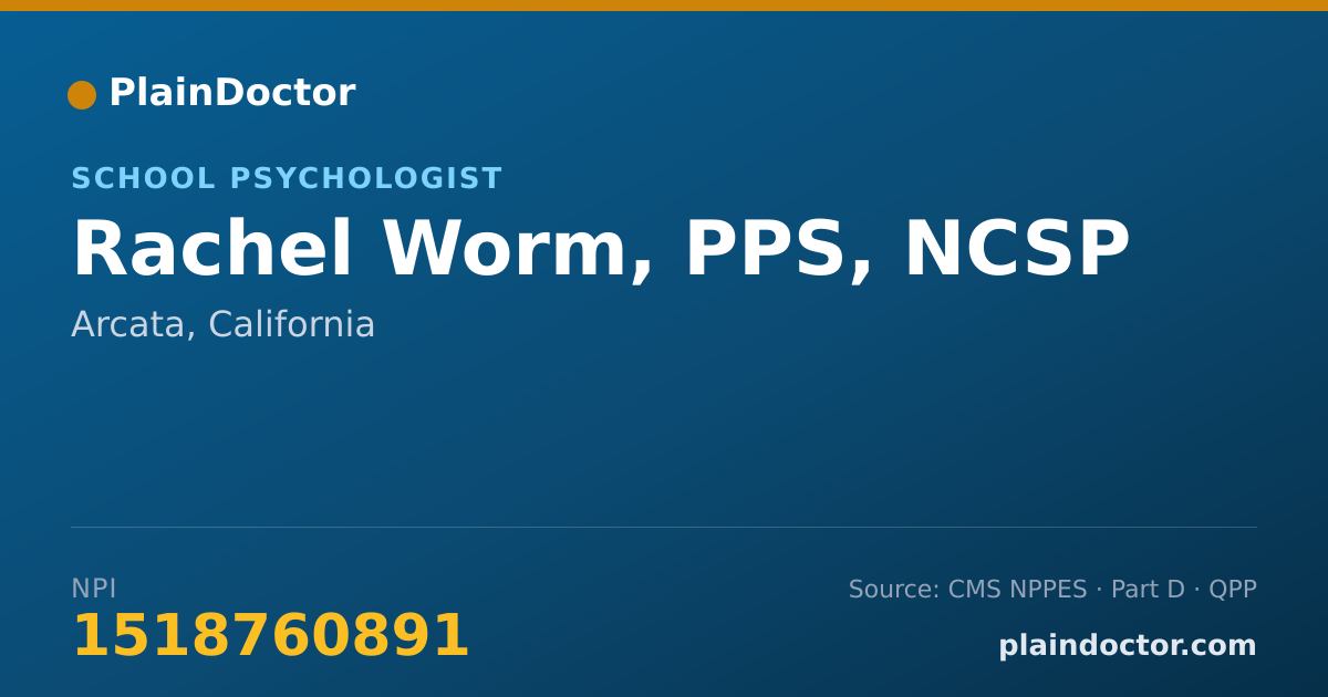 Shareable card for Rachel Worm, PPS, NCSP - School Psychologist, Arcata, CA