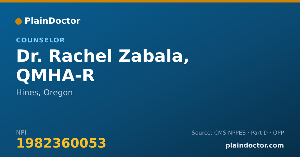 Shareable card for Rachel Zabala, QMHA-R - Counselor, Hines, OR