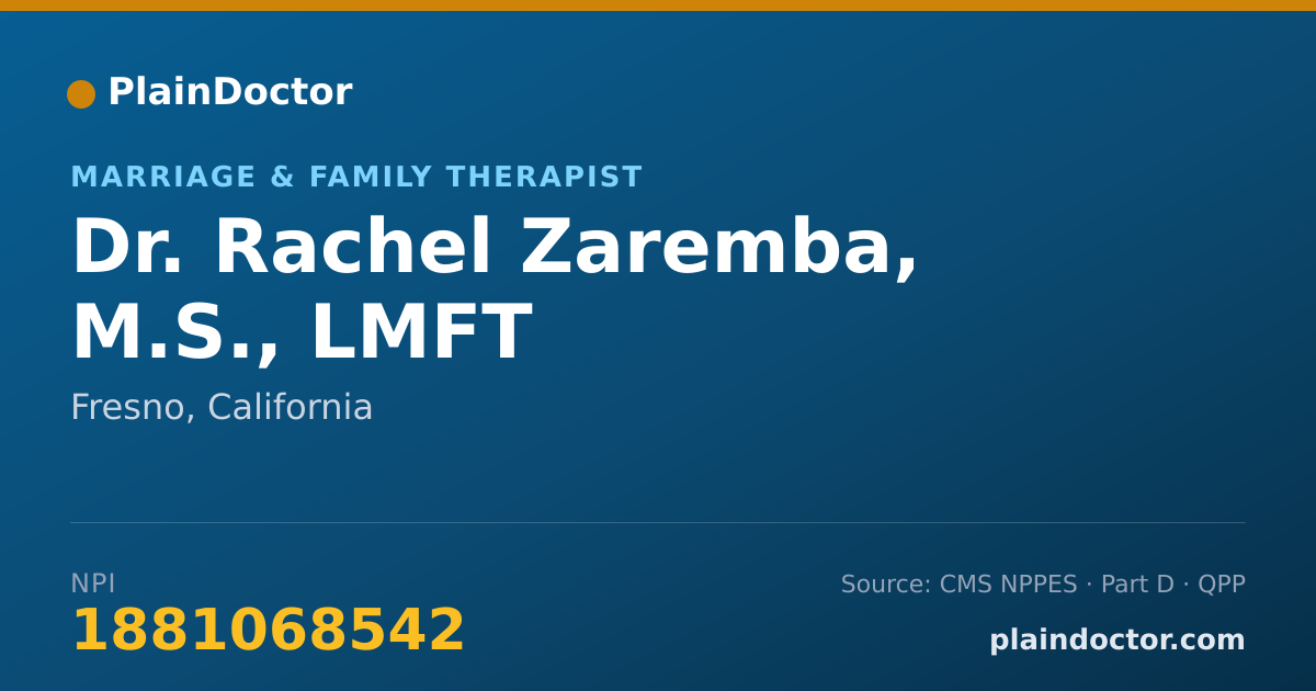 Shareable card for Rachel Zaremba, M.S., LMFT - Marriage & Family Therapist, Fresno, CA