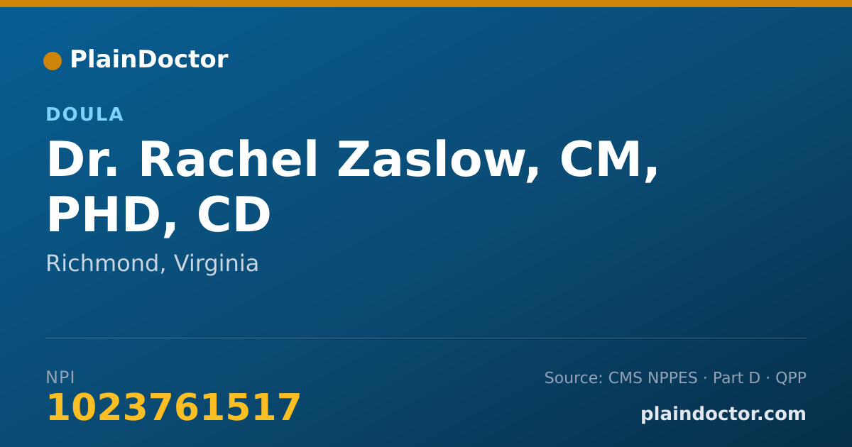 Shareable card for Rachel Zaslow, CM, PHD, CD - Doula, Richmond, VA