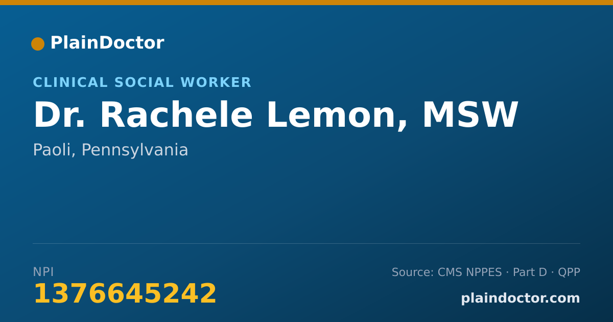 Shareable card for Rachele Lemon, MSW - Clinical Social Worker, Paoli, PA