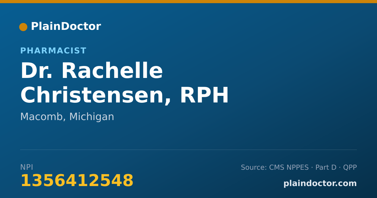 Shareable card for Rachelle Christensen, RPH - Pharmacist, Macomb, MI