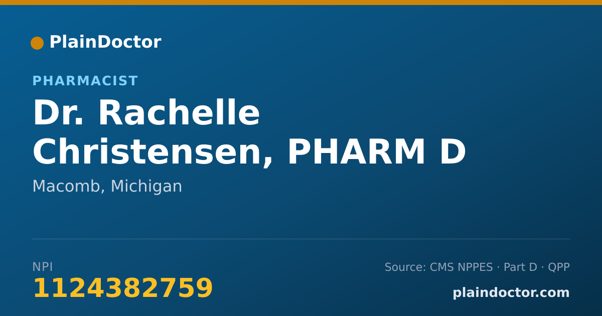 Shareable card for Rachelle Christensen, PHARM D - Pharmacist, Macomb, MI