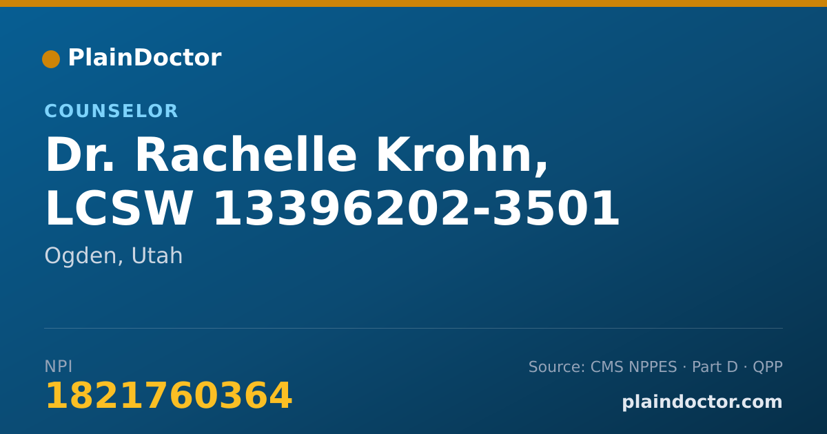Shareable card for Rachelle Krohn, LCSW 13396202-3501 - Counselor, Ogden, UT