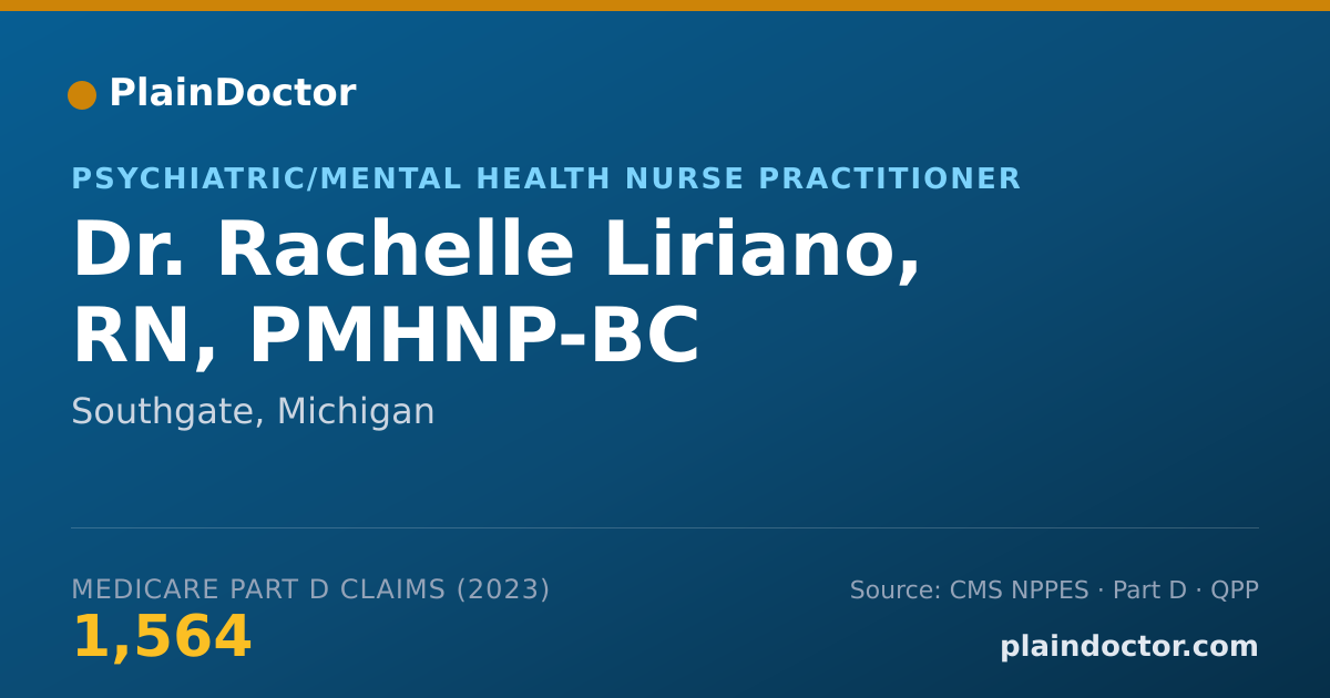 Shareable card for Rachelle Liriano, RN, PMHNP-BC - Psychiatric/Mental Health Nurse Practitioner, Southgate, MI