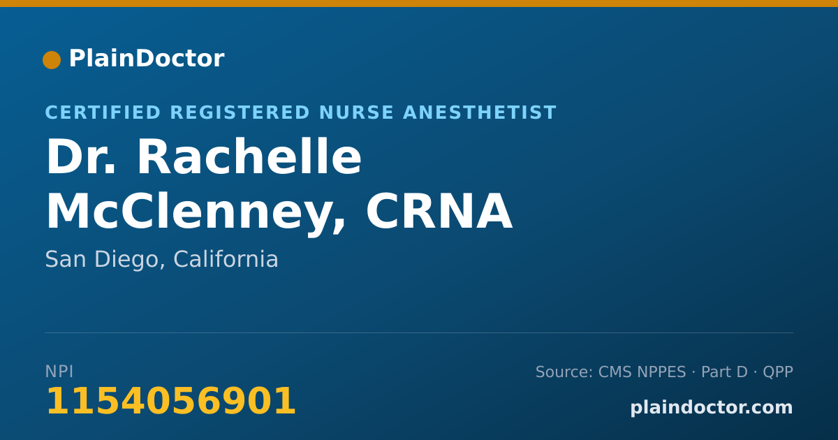 Shareable card for Rachelle McClenney, CRNA - Certified Registered Nurse Anesthetist, San Diego, CA