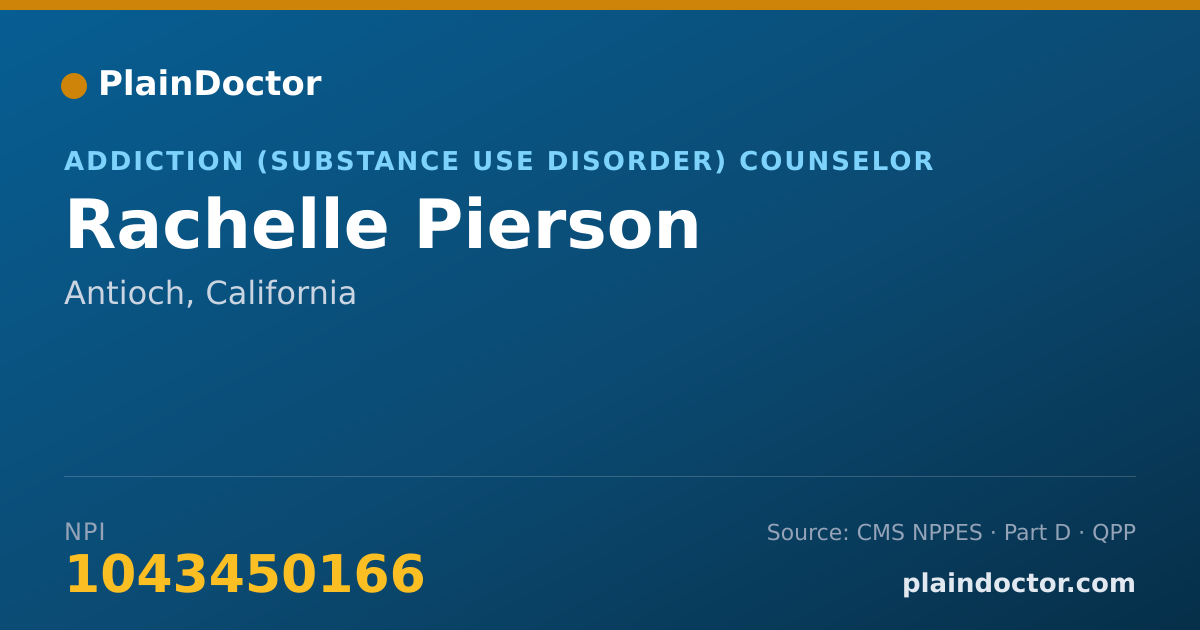 Shareable card for Rachelle Pierson - Addiction (Substance Use Disorder) Counselor, Antioch, CA