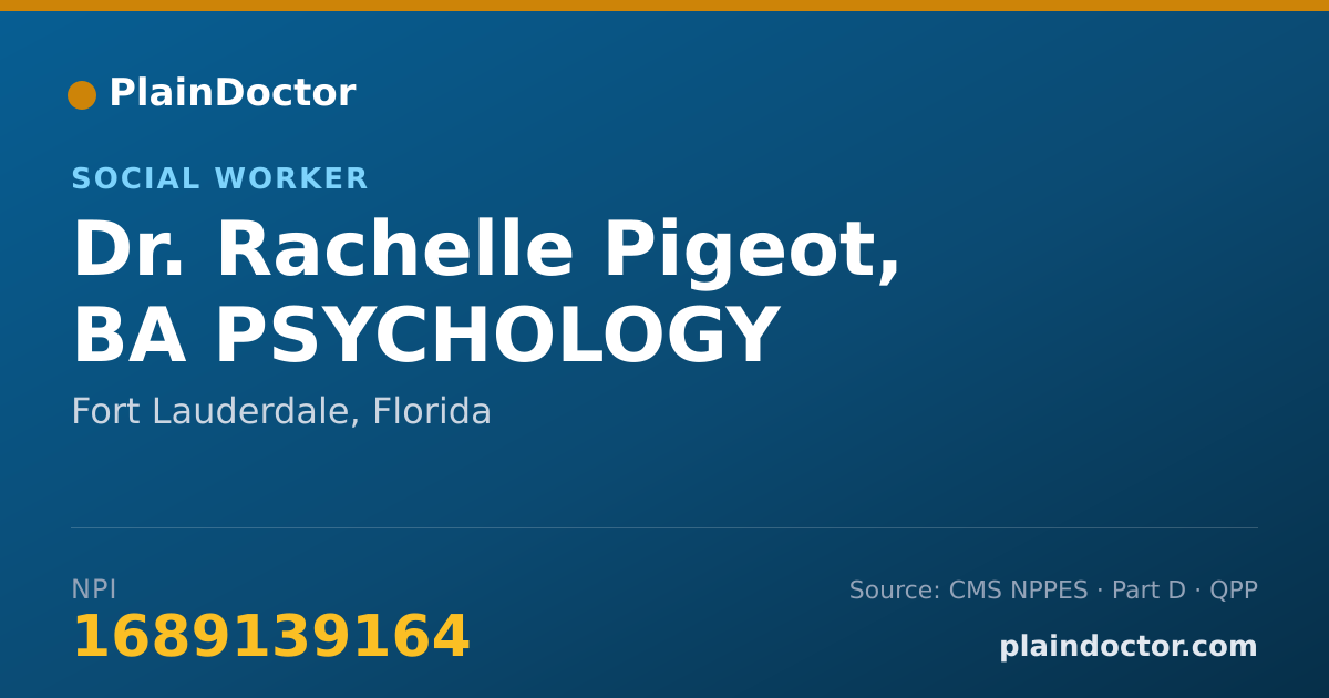 Shareable card for Rachelle Pigeot, BA PSYCHOLOGY - Social Worker, Fort Lauderdale, FL