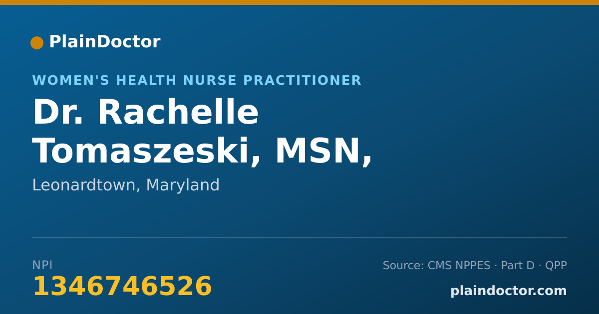 Shareable card for Rachelle Tomaszeski, MSN, WHNP-BC - Women's Health Nurse Practitioner, Leonardtown, MD