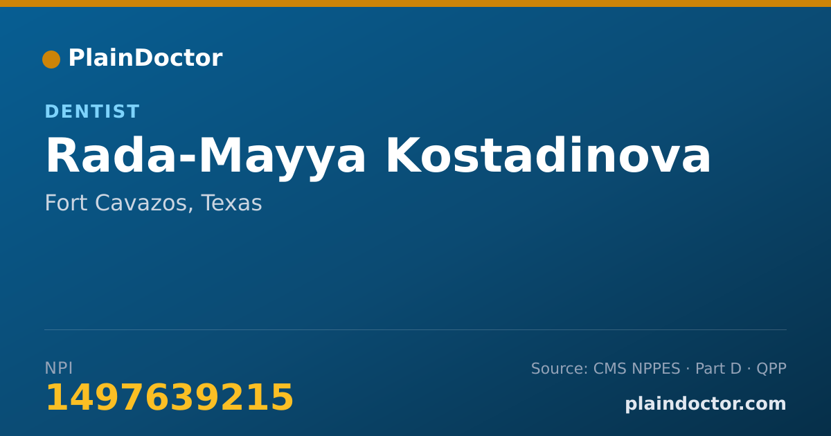 Shareable card for Rada-Mayya Kostadinova - Dentist, Fort Cavazos, TX