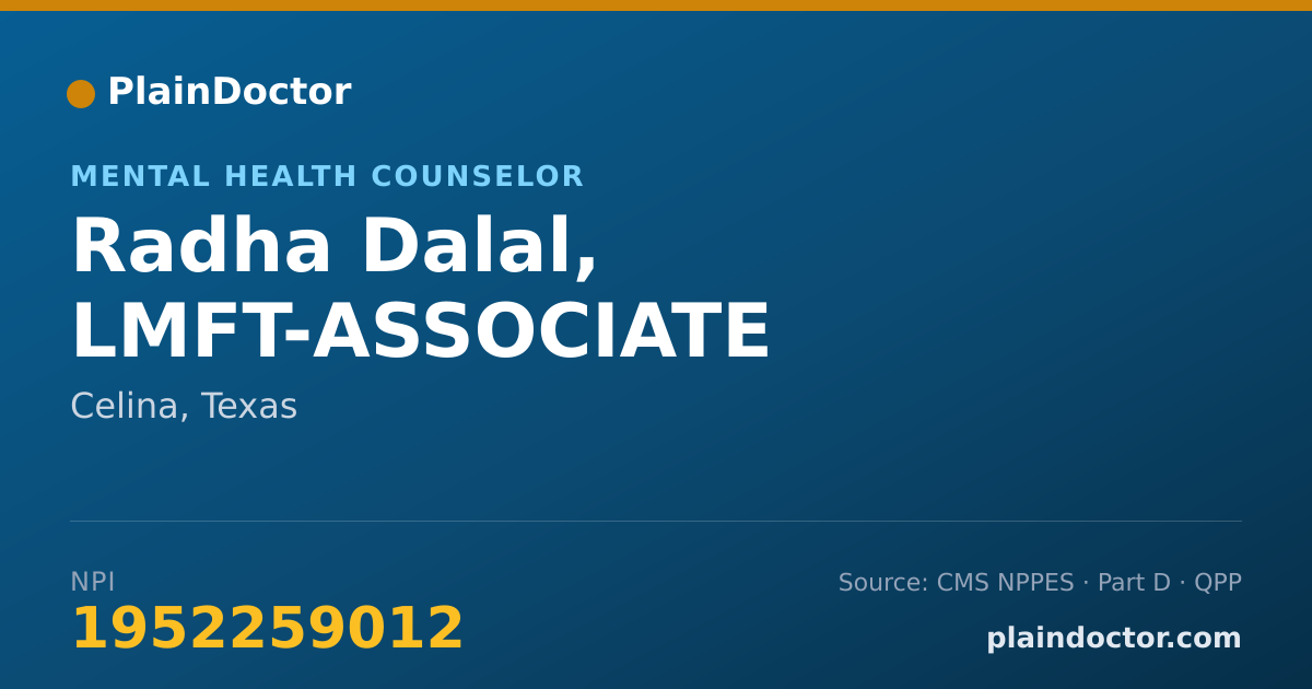 Shareable card for Radha Dalal, LMFT-ASSOCIATE - Mental Health Counselor, Celina, TX