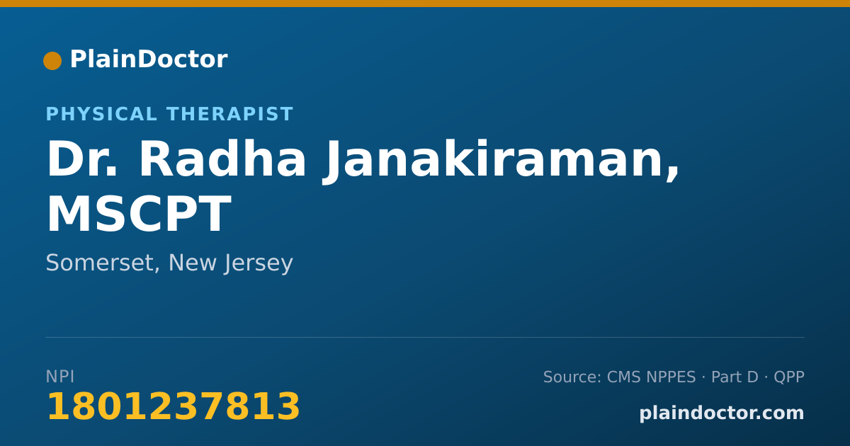 Shareable card for Radha Janakiraman, MSCPT - Physical Therapist, Somerset, NJ
