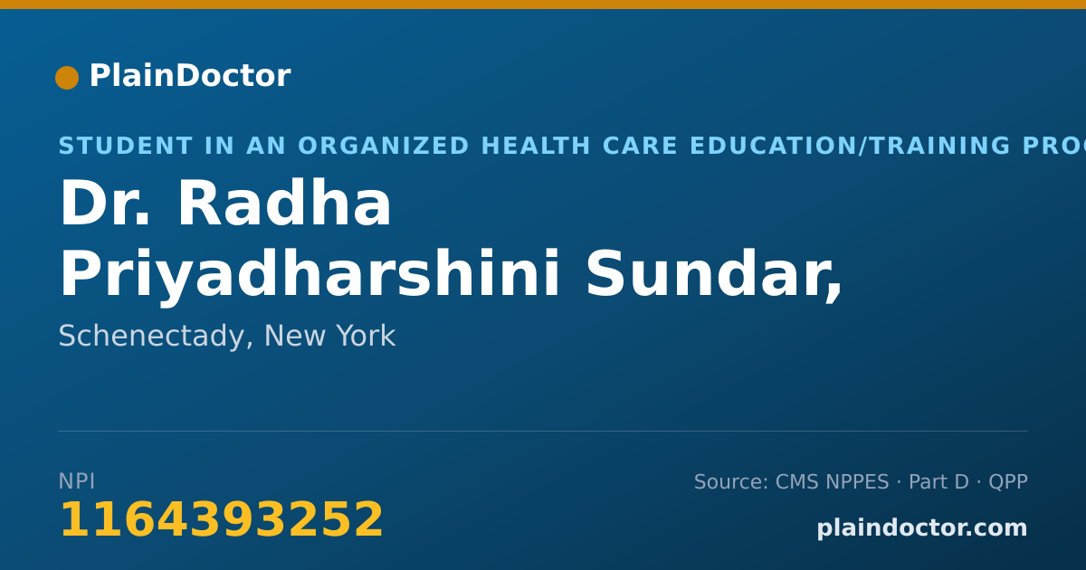 Shareable card for Radha Priyadharshini Sundar, MD - Student in an Organized Health Care Education/Training Program, Schenectady, NY