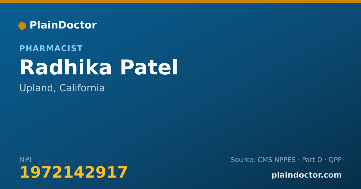 Shareable card for Radhika Patel - Pharmacist, Upland, CA