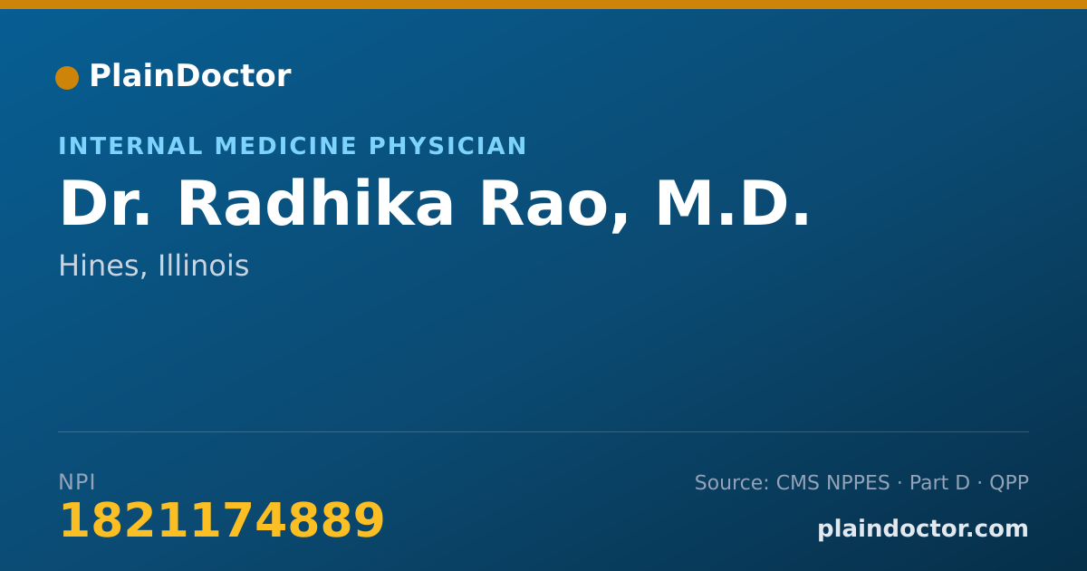 Shareable card for Radhika Rao, M.D. - Internal Medicine Physician, Hines, IL