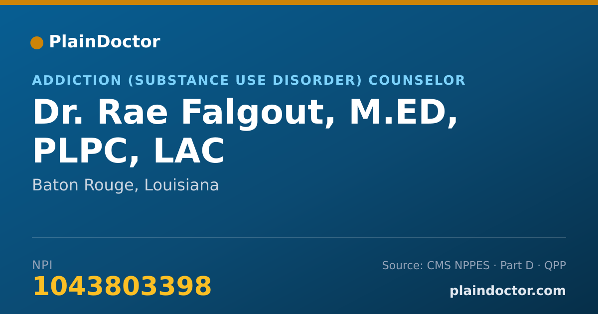 Shareable card for Rae Falgout, M.ED, PLPC, LAC - Addiction (Substance Use Disorder) Counselor, Baton Rouge, LA