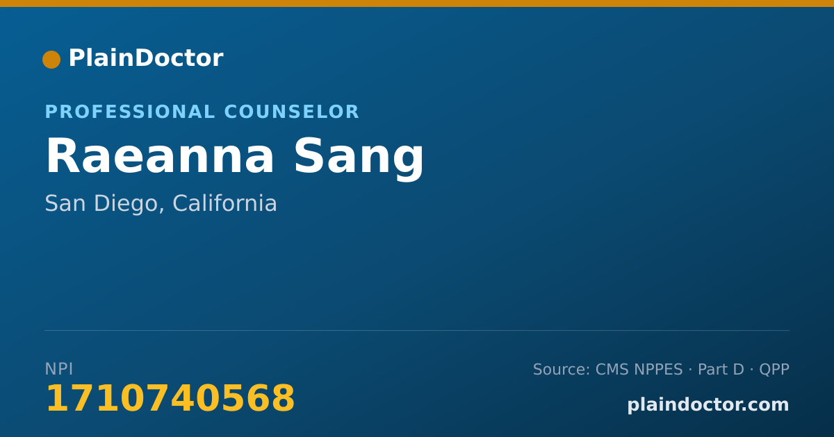 Shareable card for Raeanna Sang - Professional Counselor, San Diego, CA