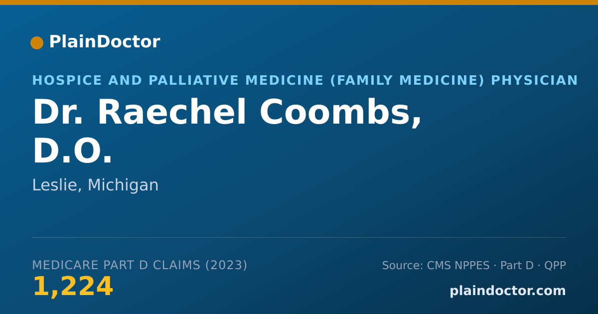 Shareable card for Raechel Coombs, D.O. - Hospice and Palliative Medicine (Family Medicine) Physician, Leslie, MI