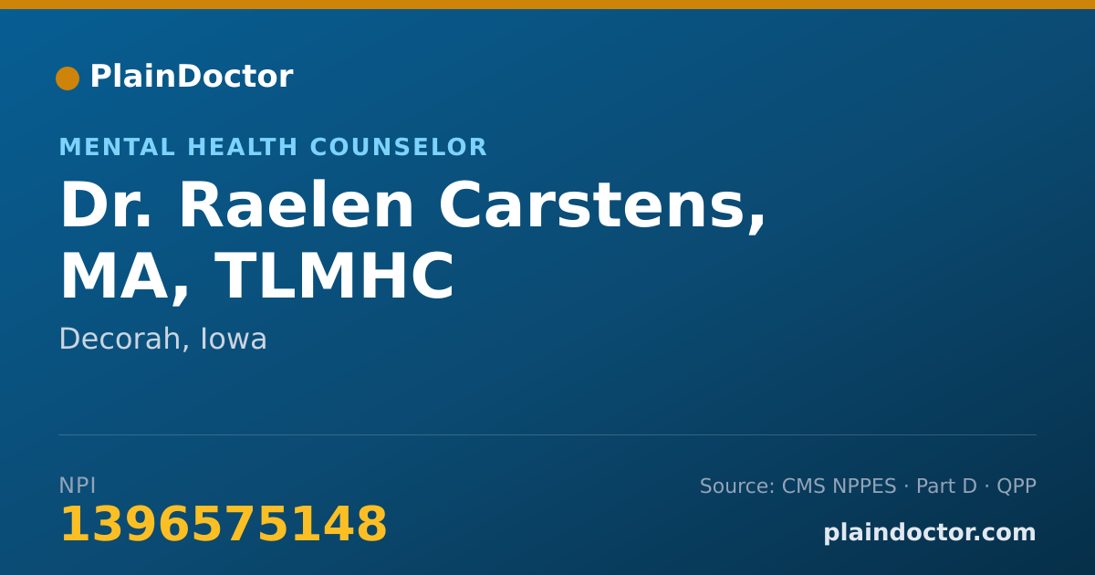 Shareable card for Raelen Carstens, MA, TLMHC - Mental Health Counselor, Decorah, IA