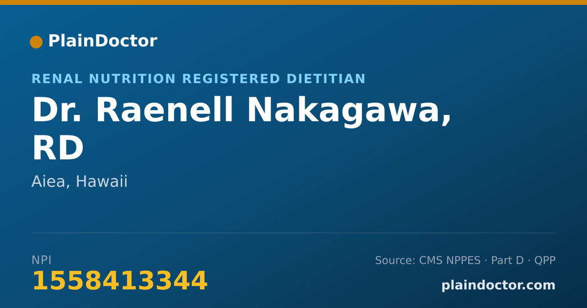 Shareable card for Raenell Nakagawa, RD - Renal Nutrition Registered Dietitian, Aiea, HI