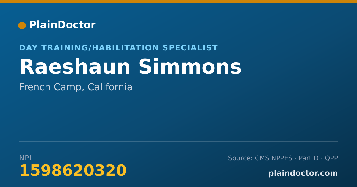 Shareable card for Raeshaun Simmons - Day Training/Habilitation Specialist, French Camp, CA
