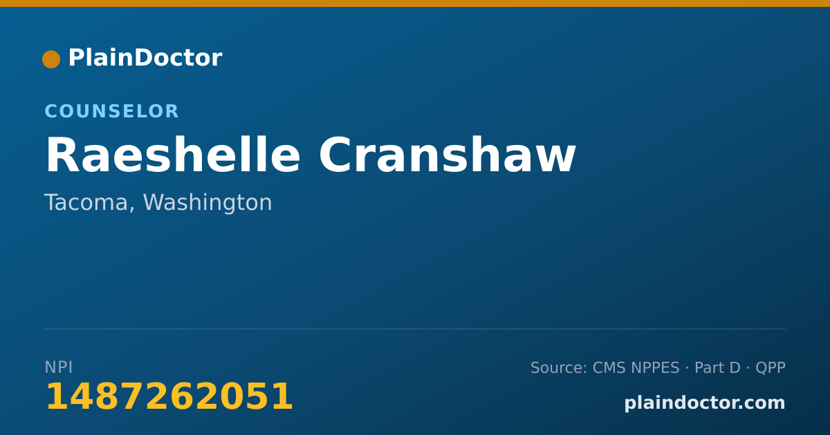 Shareable card for Raeshelle Cranshaw - Counselor, Tacoma, WA