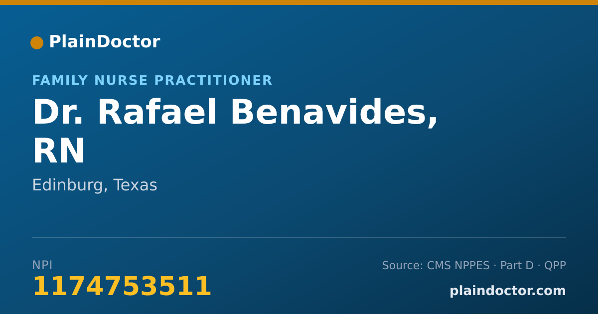 Shareable card for Rafael Benavides, RN - Family Nurse Practitioner, Edinburg, TX