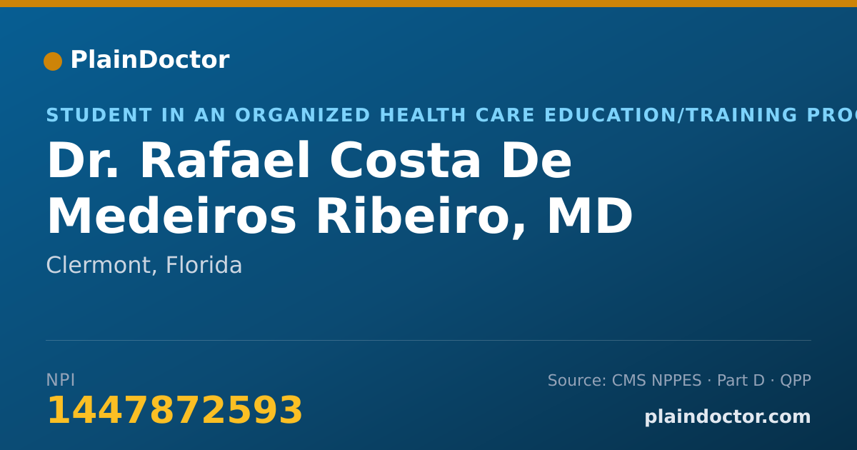 Shareable card for Rafael Costa De Medeiros Ribeiro, MD - Student in an Organized Health Care Education/Training Program, Clermont, FL