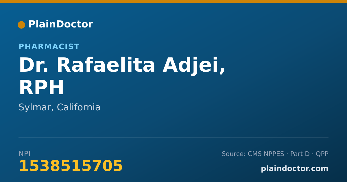 Shareable card for Rafaelita Adjei, RPH - Pharmacist, Sylmar, CA