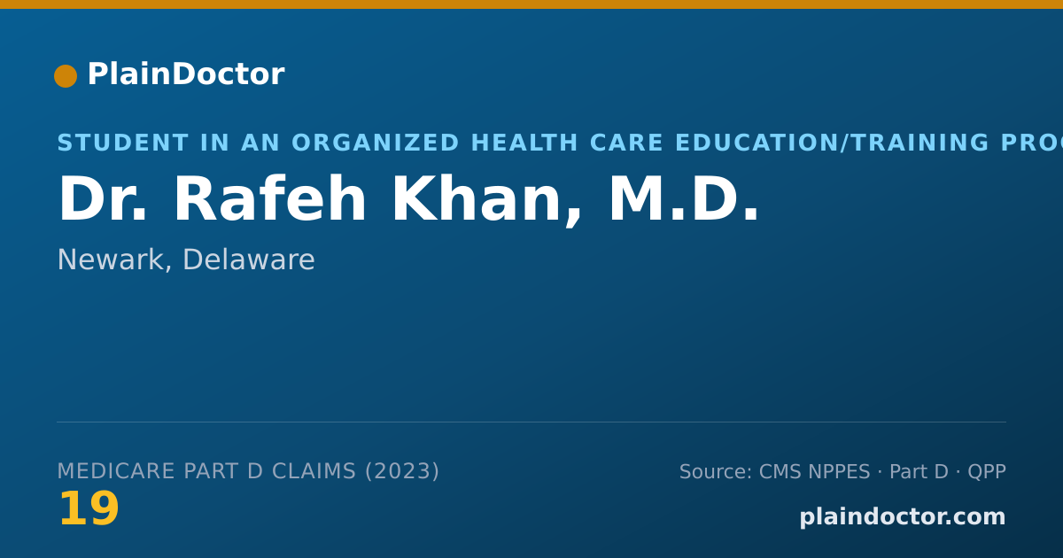 Shareable card for Rafeh Khan, M.D. - Student in an Organized Health Care Education/Training Program, Newark, DE