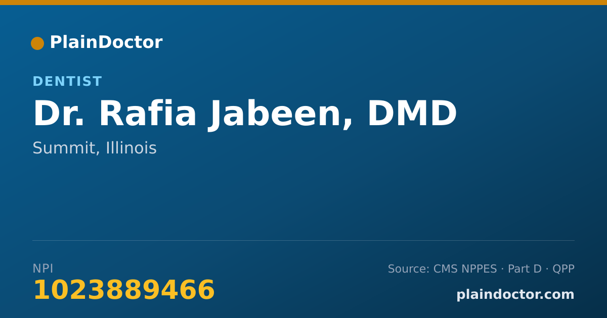 Shareable card for Rafia Jabeen, DMD - Dentist, Summit, IL
