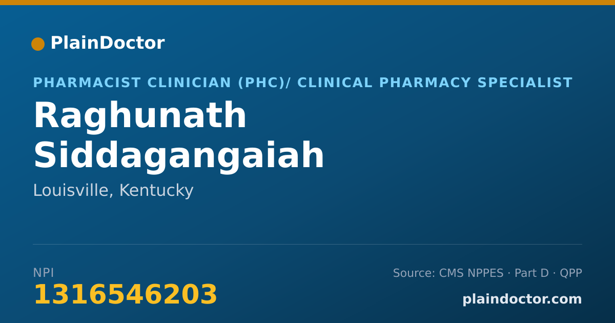 Shareable card for Raghunath Siddagangaiah - Pharmacist Clinician (PhC)/ Clinical Pharmacy Specialist, Louisville, KY