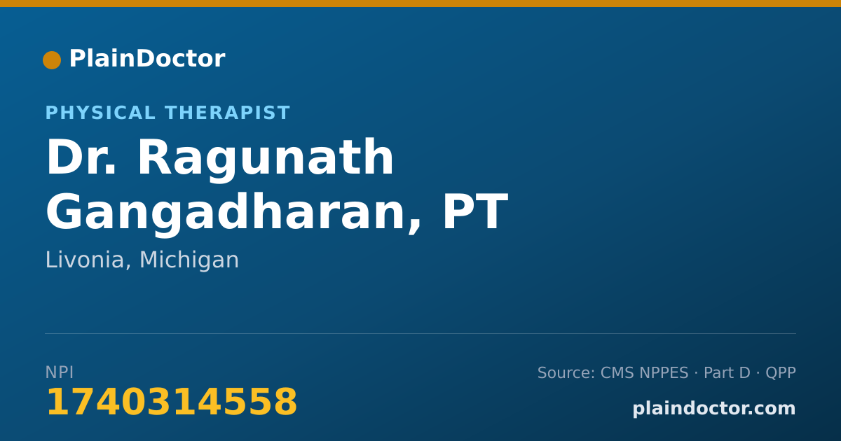 Shareable card for Ragunath Gangadharan, PT - Physical Therapist, Livonia, MI