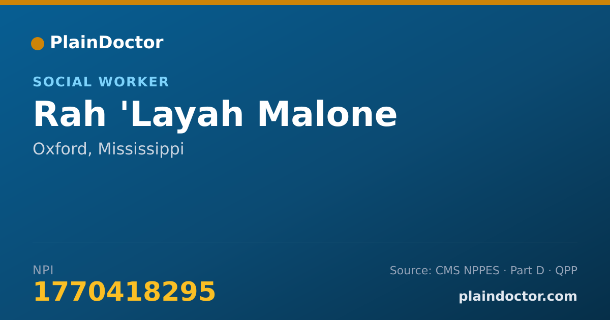 Shareable card for Rah 'Layah Malone - Social Worker, Oxford, MS