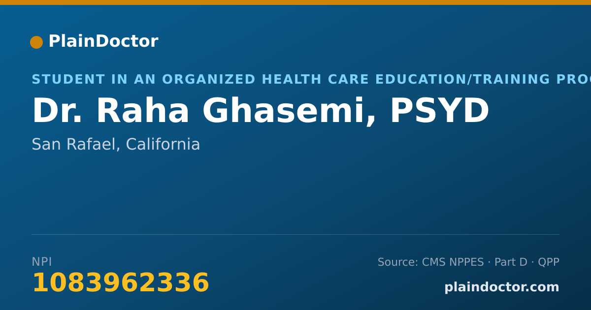 Shareable card for Raha Ghasemi, PSYD - Student in an Organized Health Care Education/Training Program, San Rafael, CA